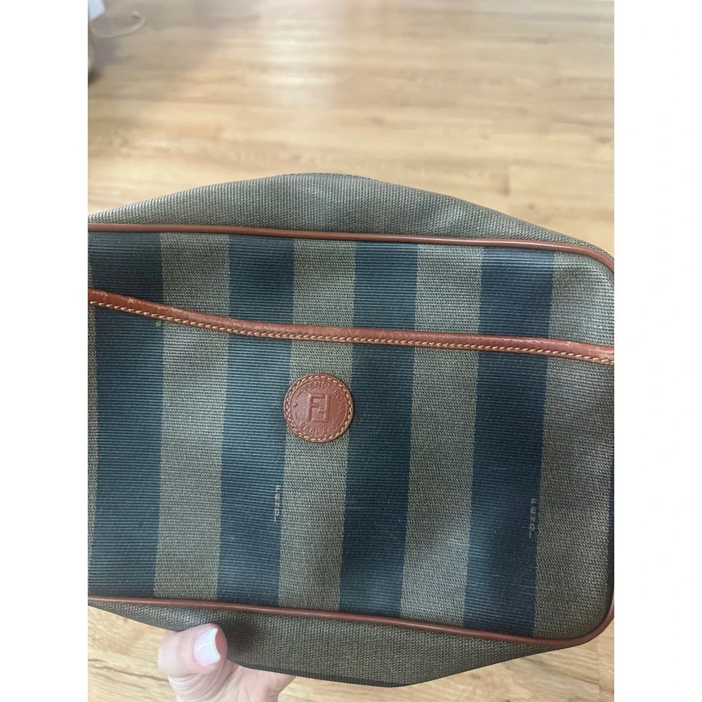 Fendi Roma Vintage Pequin Striped Crossbody Bag Brown Leather 172-251200-018